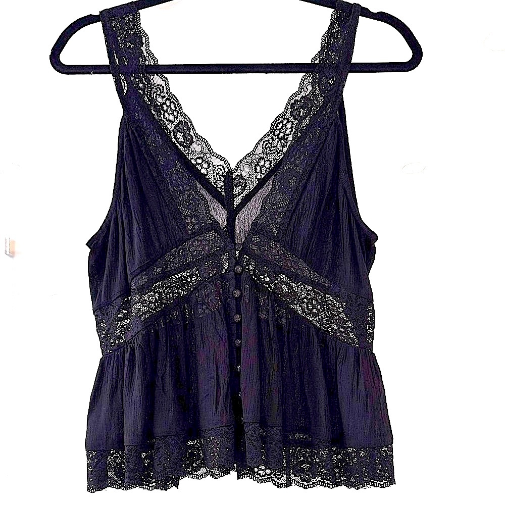 Black Lace-Trim Sleeveless Tank Top